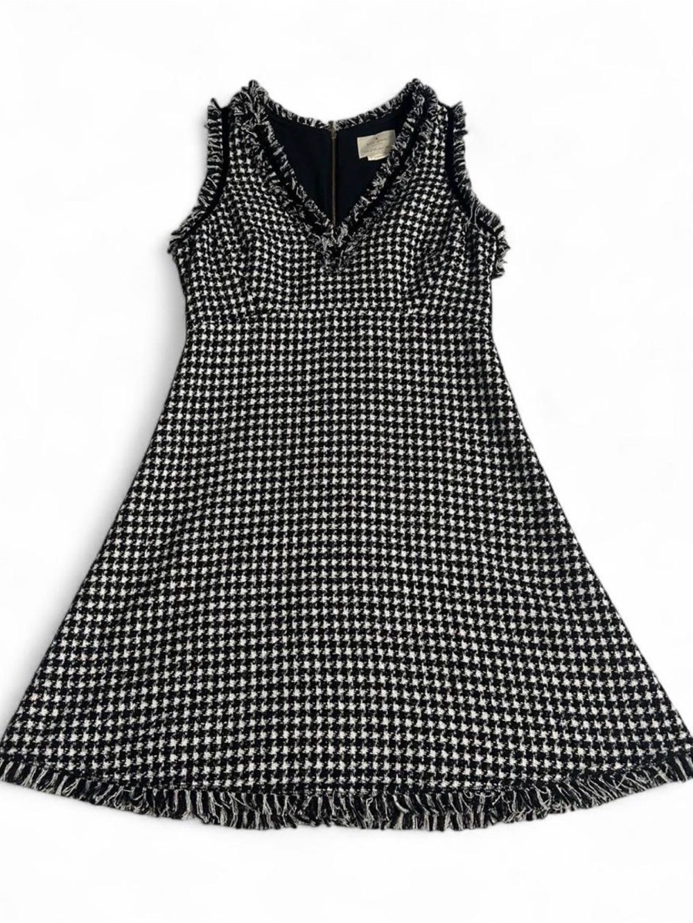 Kate Spade New York Size 10 Black & White Houndstooth Tweed A-Line Dress